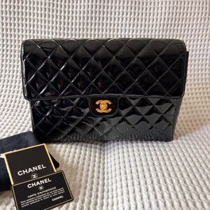 Chanel Black Quilted Patent Leather Backpack